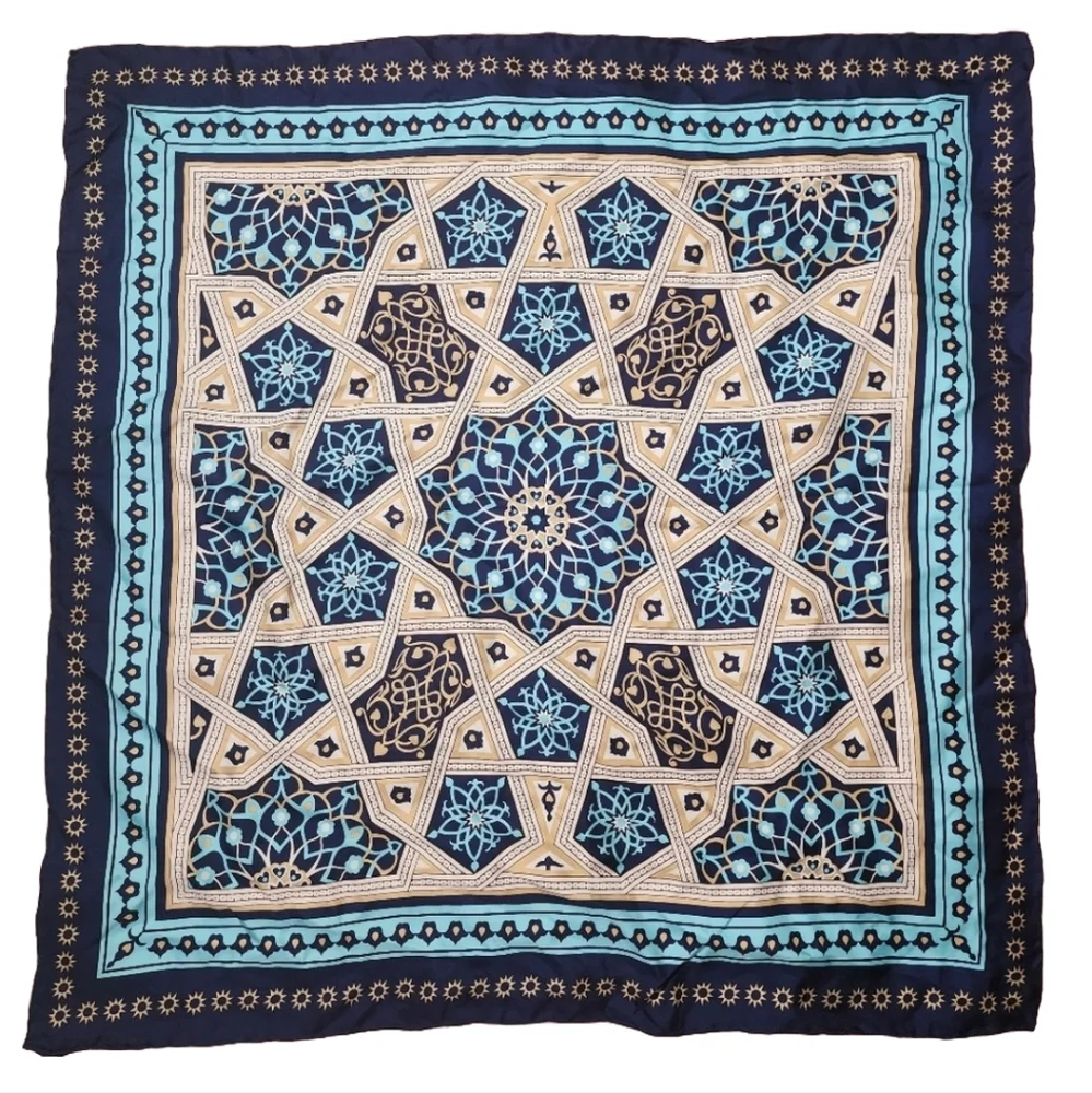 The British Museum 100% silk scarf blue geometric